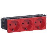 Socket Mosaic - 3 x 2P+E - for installation on trunking - screw term. - red