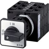 On-Off switch, T3, 32 A, centre mounting, 5 contact unit(s), 10-pole, with black thumb grip and front plate