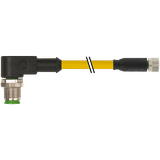 M12 male 90° / M8 female 0° A-cod. PUR 3x0.25 ye +robot+drag ch. 1m