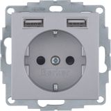 SCHUKO socket outlet/USB A-A, B.3/B.7, alu matt, lacquered