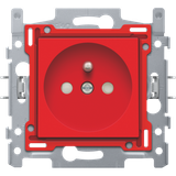 Socket outlet with pin earthing and shutters, flush-mounting depth 28.5 mm, base and finishing set, plug-in terminals, red