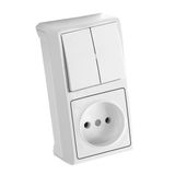 Vera White Two Gang Switch + Socket Vertical