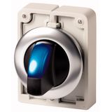 Illuminated selector switch actuator, RMQ-Titan, with thumb-grip, maintained, 2 positions (V position), Blue, Front ring stainless steel