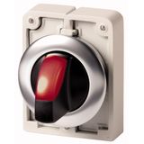 Illuminated selector switch actuator, RMQ-Titan, with thumb-grip, maintained, 3 positions, red, Front ring stainless steel