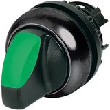 Illuminated selector switch actuator, RMQ-Titan, With thumb-grip, maintained, 2 positions, green, Bezel: black