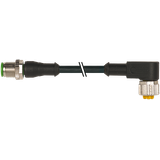 M12 male 0° / M12 female 90° A-cod. PUR 3x0.34 bk UL/CSA+drag ch. 3m