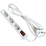 3 way EURO 2pin socket outlet, white1,4 m H05VV- F 2x1,0 cable white with 2pin shaped plugwith shutterwith switch250V/ 16A/ 2,5Amax. 1800Win polybag with label