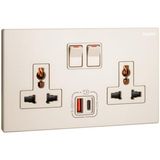 Galion - 2 gangs multistandard switched socket outlets - with USB A+C 27W charger - Champagne