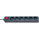 6-fold socket outlet black with switch 1,4 m H05VV-F 3G1,5