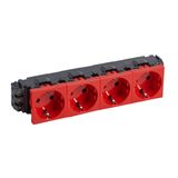 4x2P+E socket prog Mosaic for DLP trunking - screw terminals - German std - red