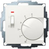 UP room controller, RAL9010 glossy 55x55, 5-30C, AC 230V, 1NC, 10 A, temperature reduction approx. 4K, switch on/off, display controller "heating"