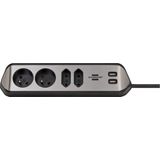 brennenstuhl®estilo corner socket strip with USB charging function 4-way 2x earthed socket & 2x Euro silver/black *BE*