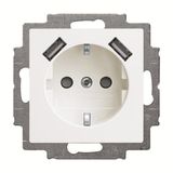 20 EUCB2USB-94-507 Socket insert Protective contact (SCHUKO) with USB AA alpine white - Basic55