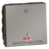 Arteor 1 Way 20AX Double Pole Switch with Red LED Indicator Marked "WATER HEATER" 2 Module Square Magnesium