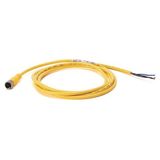 Allen-Bradley, 889DS-F4AC-2, DC Micro (M12), SS Hdwre, Female, Straight, 4-Pin, PVC Cable, Yellow, Unshielded, IEC Color Coded, No Connector, 2 meter (6.56 feet)