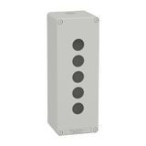 Harmony XAP, XB2 SL, Empty control station, zinc alloy, grey, M25, 5 cut-outs 22mm, 80 x 220 x 77