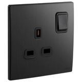 Mallia Senses - 1 gang BS switched socket outlet double pole - 13A - Brushed Black