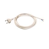 '2 pole euro cord  3,0m H03VVH2-F 2x0,75 white' 1st site: Euro plug 2nd site: 30mm stripped sheath with crimped metal sleeves on conductor ends in polybag with label