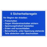 Sign:5 Safety Rules, German language material: plastic