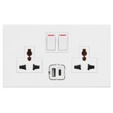 Multistandard 2x2P+E switched 2 gang socket outlet Arteor 16 A 250 V~/ 15 A - 127 V~ with USB charger - white