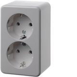 Double SCHUKO socket outlet, surface-mounted, polar white glossy