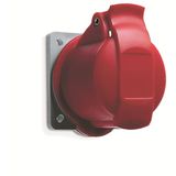 Socket-outlet, panel mounting, 11h, 16A, IP44, minimized flange, straight, 3P+E