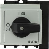 On-Off switch, P1, 40 A, service distribution board mounting, 3 pole, 1 N/O, 1 N/C, with black thumb grip and front plate