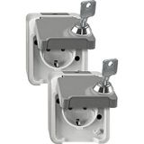 SCHUKO socket with touch protection, lockable with 2 identical closures/light gray set of 2, AQUASTAR