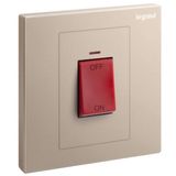 Galion - 1 gang double pole 45A switch with red power indicator and red rocker - Rose Gold