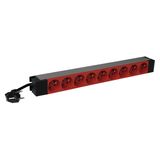 PDU 19 inches 1U 9 x 2P+E french standard tamperproof red outlets
