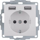 SCHUKO socket outlet/USB A-A, S.1, white glossy