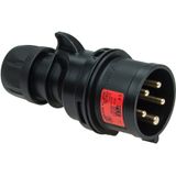 CEE plug, black, IP44, 16A, 5-pole, 400V, 6h, red