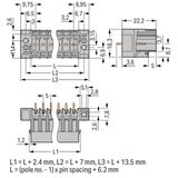 THT male header 1.0 x 1.0 mm solder pin straight gray