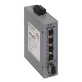 Stratix 2000 Unmanaged switch, 4 copper 10/100 ports, 1 Multimode 100 meg fiber port