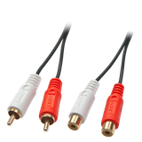 Premium Audio Extension Cable, 2xPhono Stereo, 2m 2xRCA Jack m/f gold plated