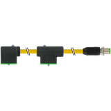 M12 male 0° A-cod./MSUD double valve A-18mm PUR 4x0.75 ye+dragch. 2.5m