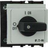 On-Off switch, P1, 40 A, service distribution board mounting, 3 pole + N, with black thumb grip and front plate