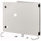Opening metal front plate for drawer, NZM, ventilated, H=450mm, IP31, grey