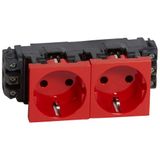 Socket Mosaic - 2 x 2P+E - for installation on trunking - screw term. - red