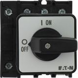 On-Off switch, P1, 40 A, rear mounting, 3 pole + N, with black thumb grip and front plate
