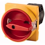 Control circuit switches, TM, 10 A, flush mounting, Contacts: 4, Emergency switching off function, With red rotary handle and yellow locking ring, Loc