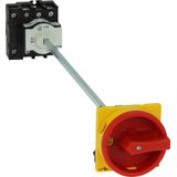 Main switch, P1, 40 A, rear mounting, 3 pole + N, Emergency switching off function, Lockable in the 0 (Off) position, With metal shaft for a control p