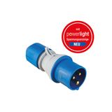 CEE plug 230V/16A/3pole bluewith LED indicatorin polybag with label with manual