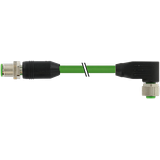 M12 male 0° / M12 female 90° A-cod. shielded PUR 4x0.34 shielded gn 2m