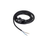 'Cord for class II electric tools  3m H05VV-F 2x1,0  black  (for indoor use only)' 1st site:  plug 2nd site: 50mm stripped sheath with crimped metal sleeves on conductor ends in polybg with label