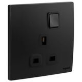 Mallia Senses - 1 gang BS switched socket outlet single pole -13A - Matt Black