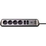 brennenstuhl®estilo corner extension lead with USB charging function 6-way 4x earthed sockets & 2x Euro silver/black