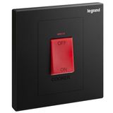 Galion - 1 gang double pole 45A switch with cooker marking, red indicator and red rocker - Matt Black