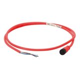 DC Micro (M12), Male, Straight, 5-Pin, PVC Cable, Red, Unshielded, I