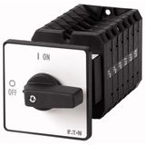 On-Off switch, T5, 100 A, rear mounting, 6 contact unit(s), 11-pole, with black thumb grip and front plate